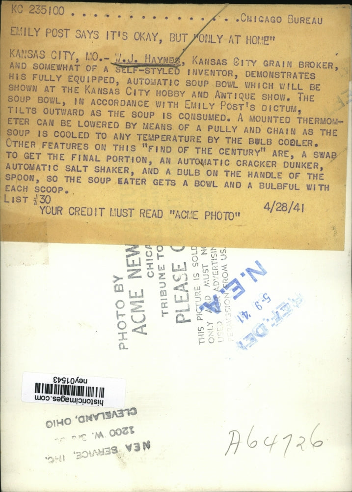 1941 Press Photo WJ Haynes Kansas City Grain Broker & Inventor - ney01543