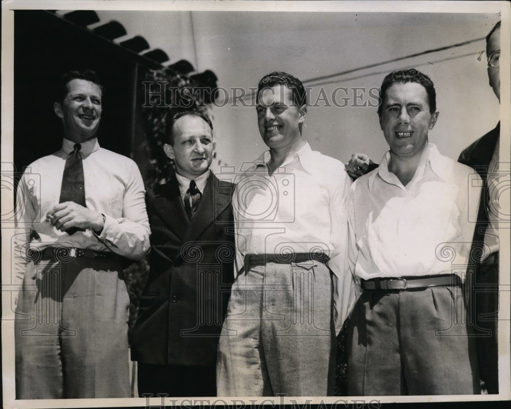 1937 Press Photo 3 Soviet Pilots Grounded Their Red Winged Monoplane