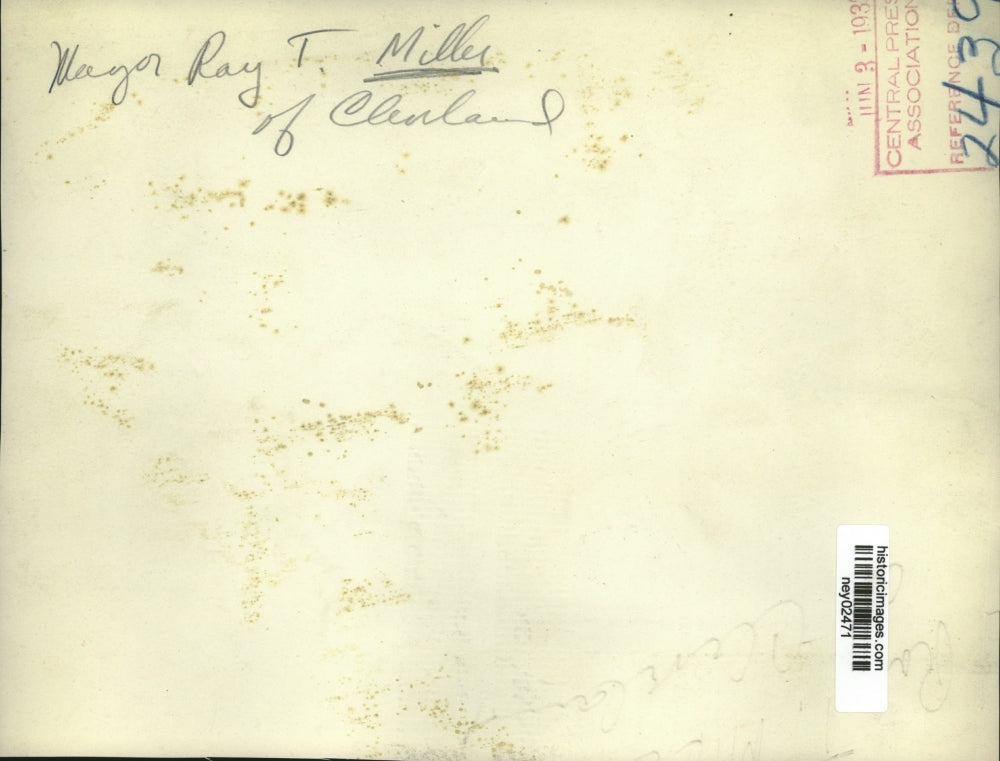 1931 Press Photo Mayor Ray T Miller of Cleveland Ohio