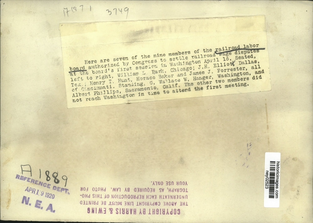 1920 Press Photo Railroad Labor Board William L Park J H Elliot H T Hunt H Baker