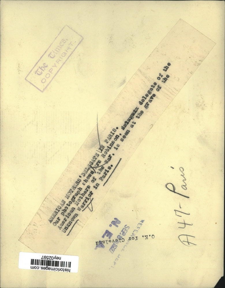 1927 Press Photo Mrs Robinson American Mothers of War at Unknown Warrior Grave