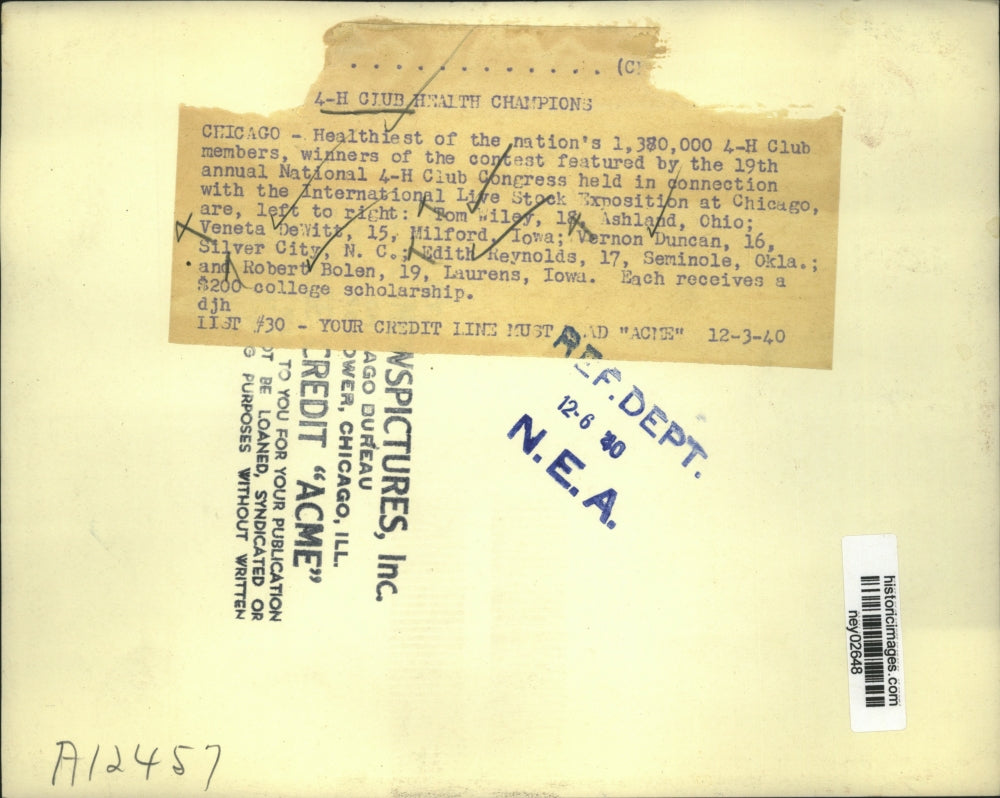 1940 Press Photo 19 Annual National 4-H Club Congress at International Livestock