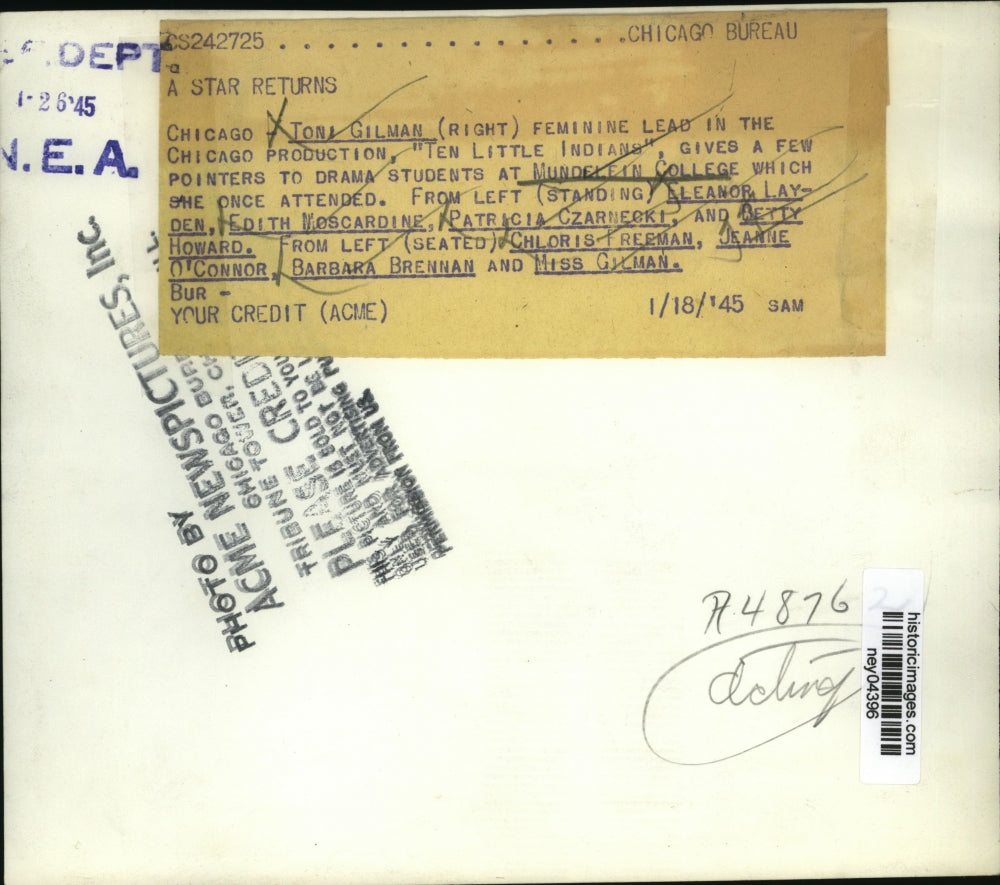 1945 Press Photo Toni Gilman in Ten Little Indians Mundelein College E Layden