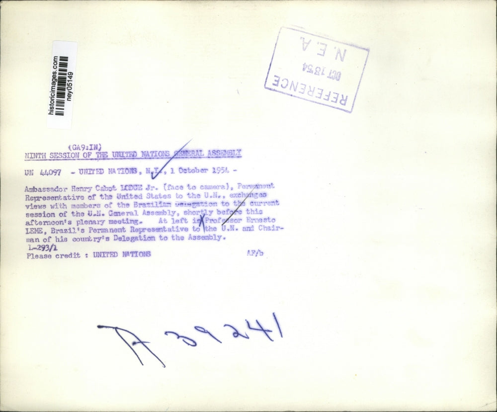 1954 Press Photo Ambassador Henry Cabot Jr of US To United Nations