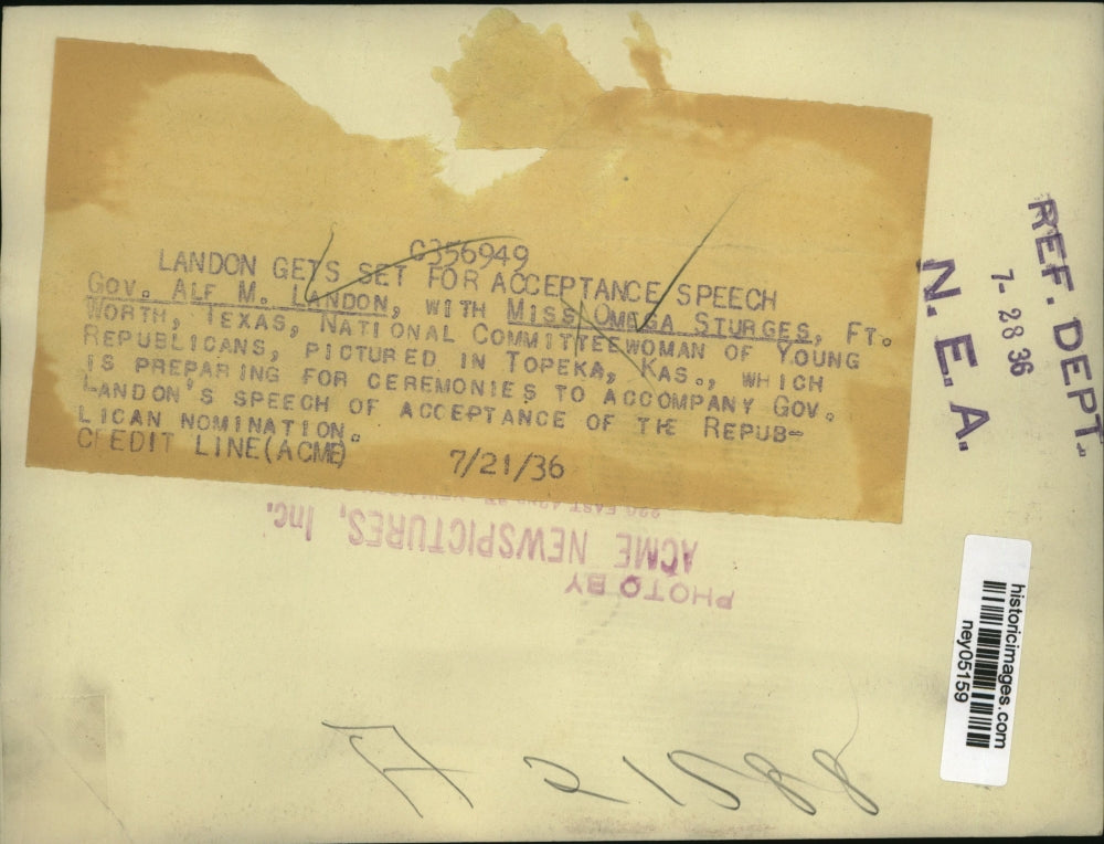 1936 Press Photo Governor Alf M Landon & Miss Omega Sturges Young Republicans