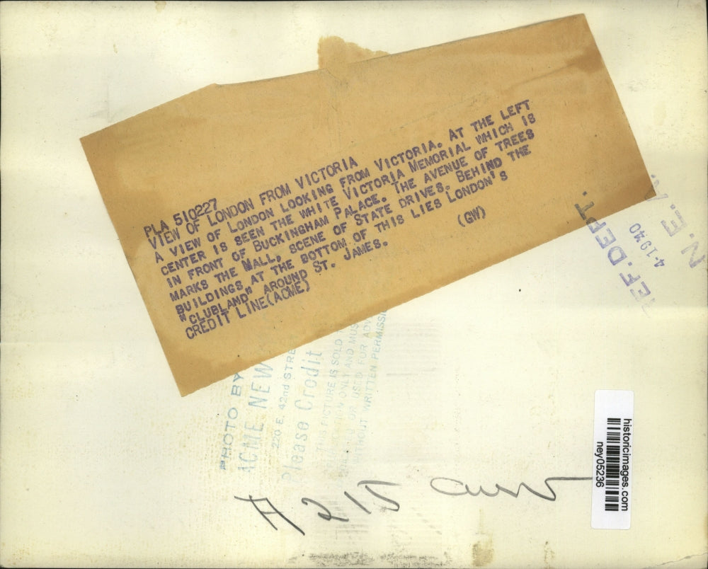 1940 Press Photo View of London Looking From Victoria Buckingham Palace Shown