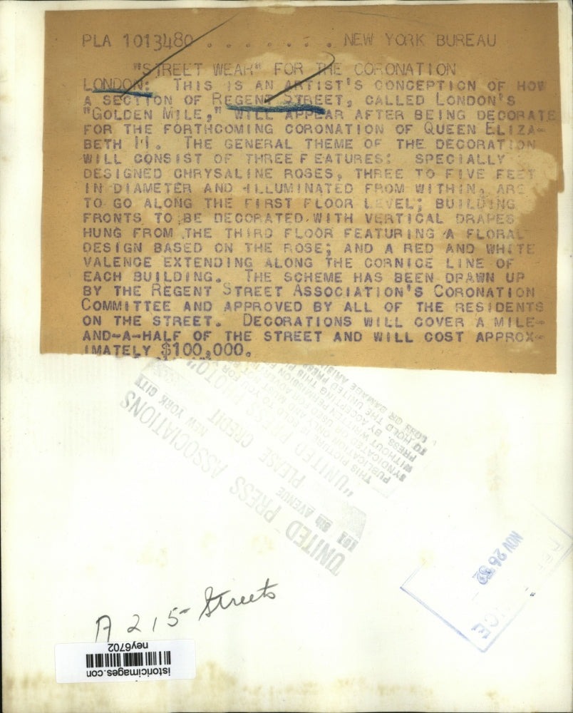 1952 Press Photo Artist Conception of Regent Street London's Golden Mile Coronat