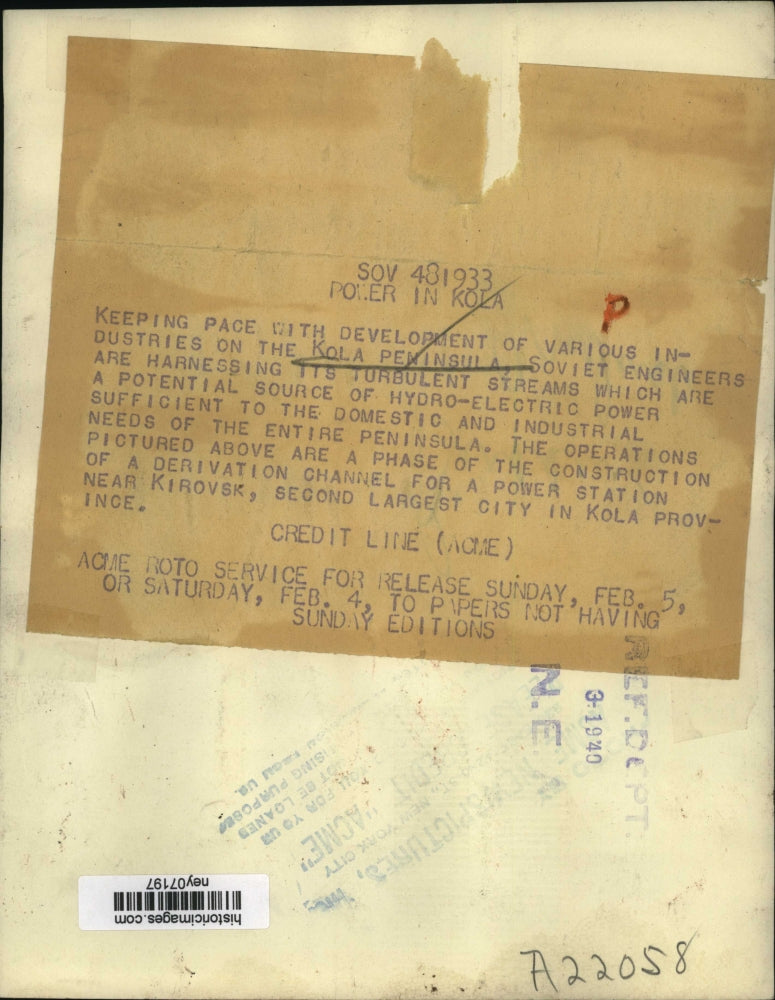 1949 Press Photo Kola Peninsula Soviet Engineers Harness Streams Power