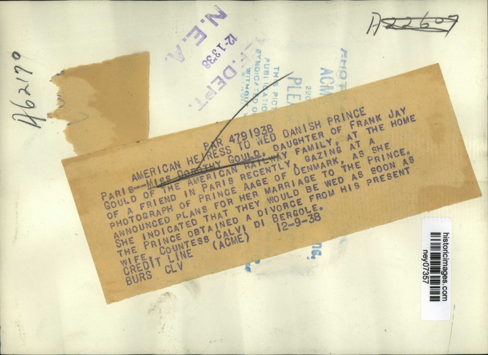 1938 Press Photo Dorothy Gould to Marry Prince Aage of Denmark