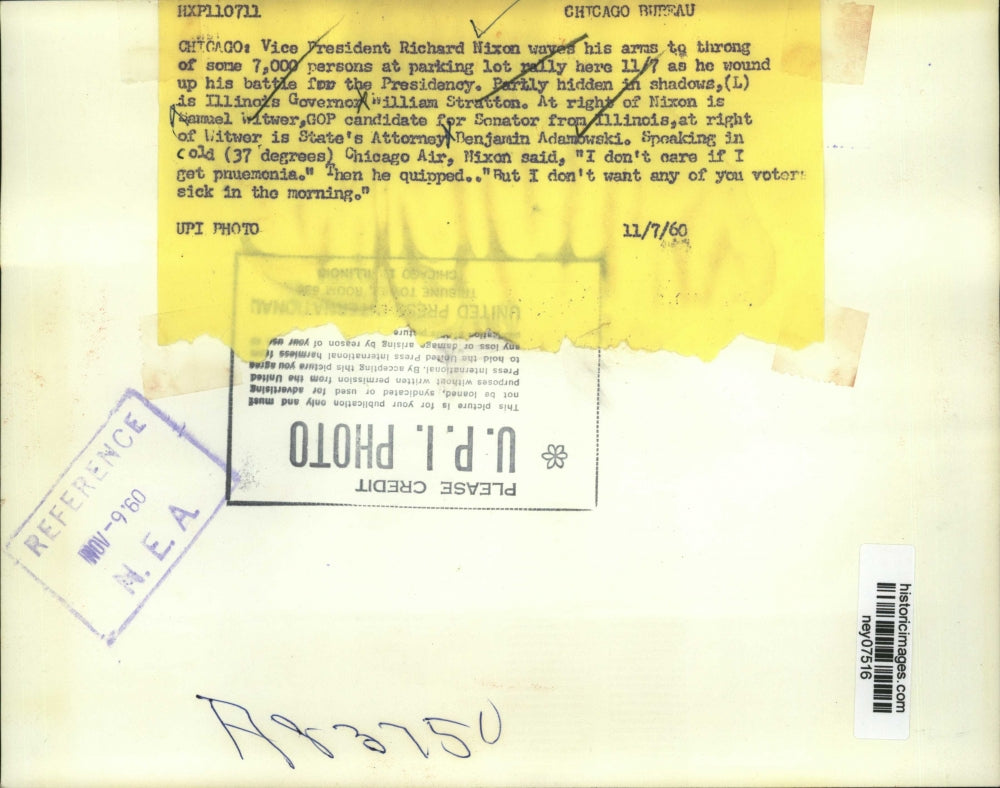 1960 Press Photo VP Nixon, Senator Witwer, Governor Stratton in Chicago