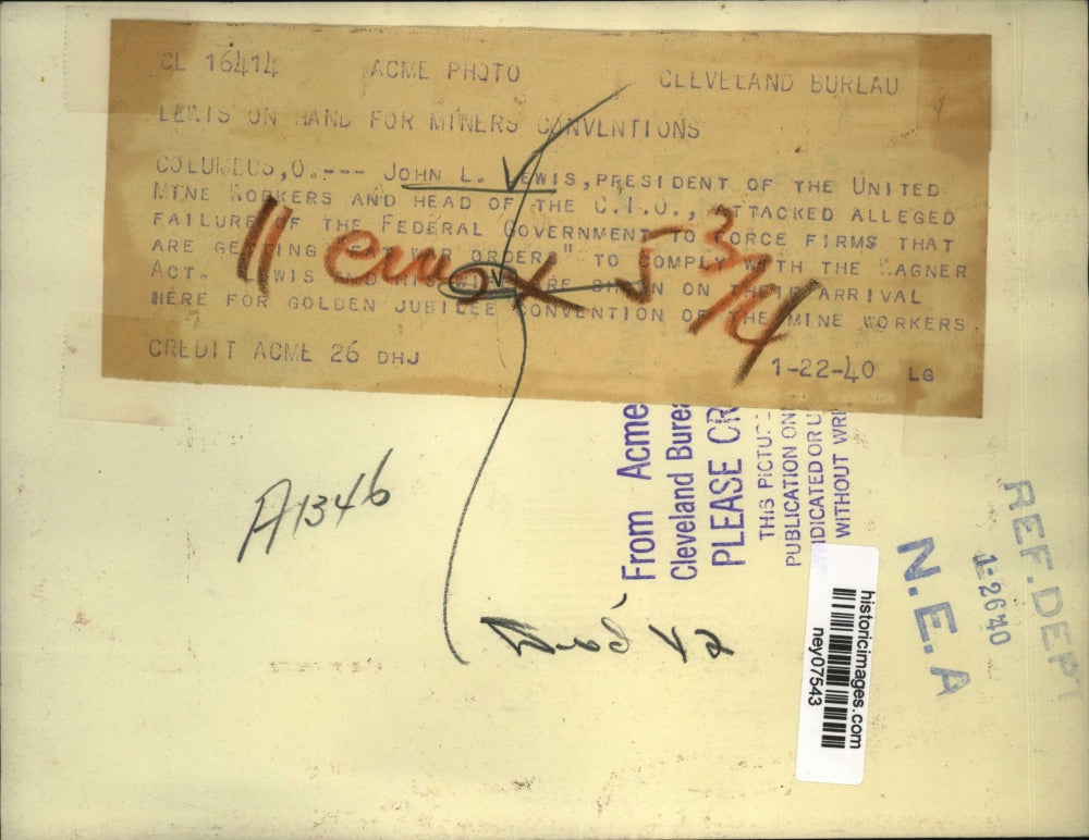 1940 Press Photo John L Lewis President United Mine Workers & Head of CIO