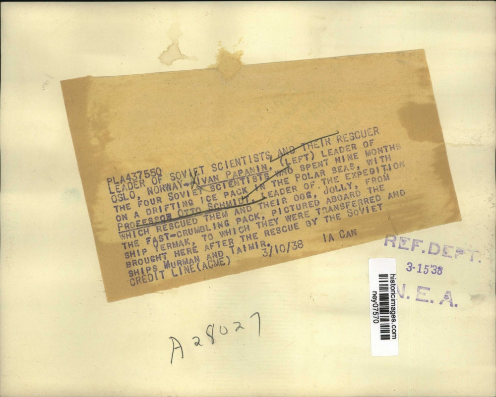 1938 Press Photo Professor Otto Schmidt Leader of Expedition & Ivan Papanin