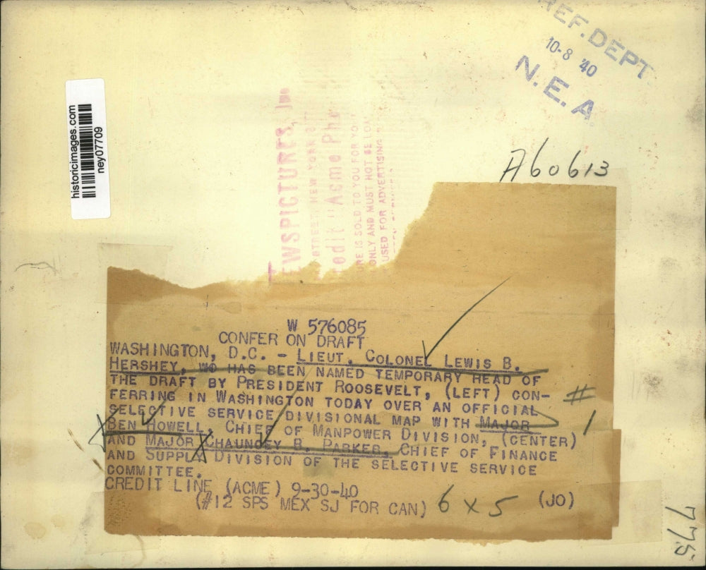 1940 Press Photo Lt Colonel Lewis B Hershey Head of Draft, Maj Howell & Maj Park