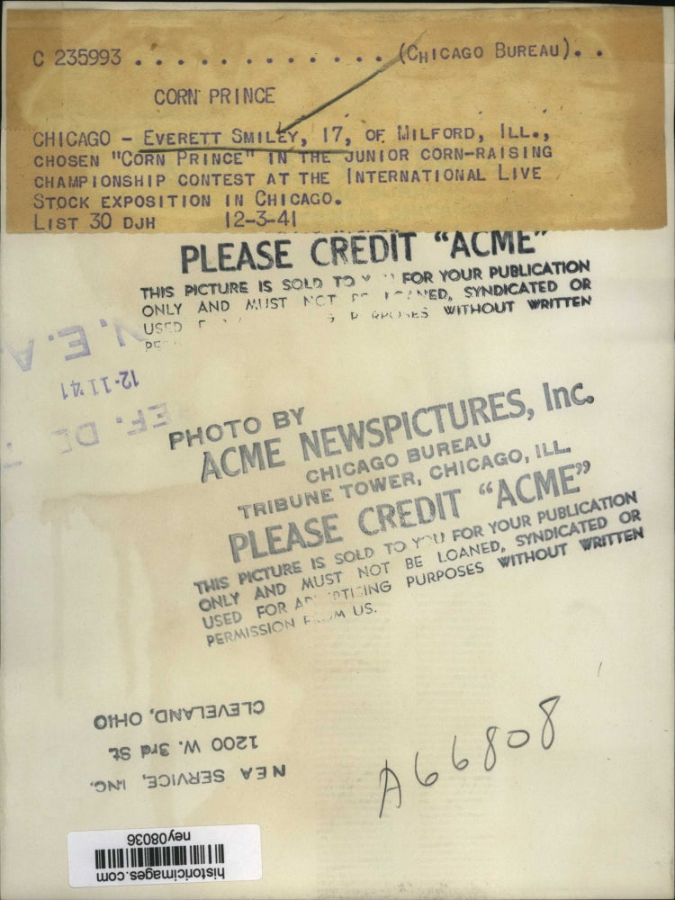 1941 Press Photo Everett Smiley Chosen Corn Prince International Stock Expositio