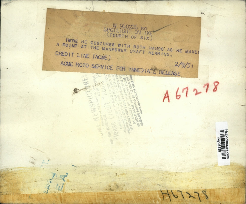 1951 Press Photo Dwight D. Eisenhower Speaks at Manpower Draft Hearing