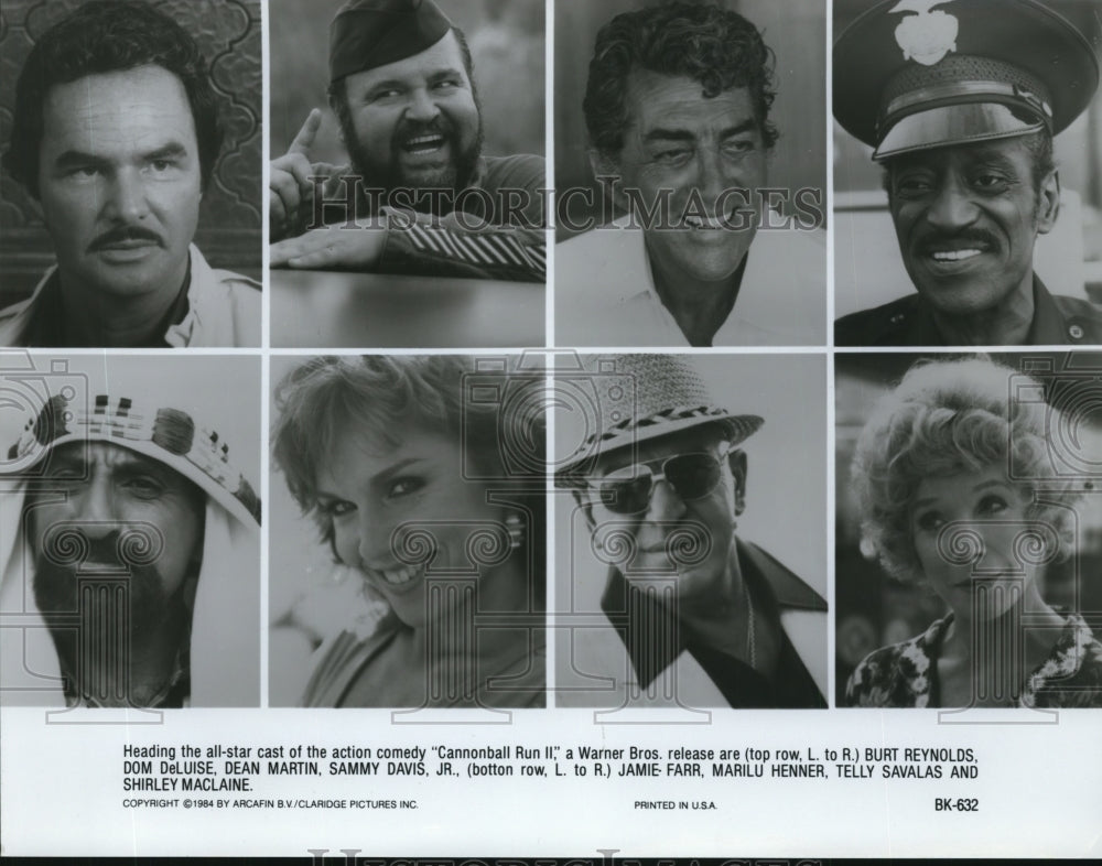 1984 Press Photo Cast of "Cannonball Run II" Starring Burt Reynolds, Dom DeLuise