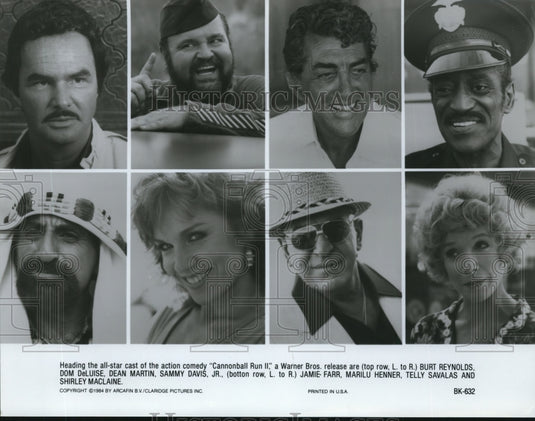 1984 Press Photo Cast of "Cannonball Run II" Starring Burt Reynolds, Dom DeLuise