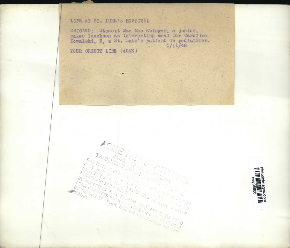 1948 Press Photo Caroline Kowalski Is A patient In St. Luke's Peiatrics