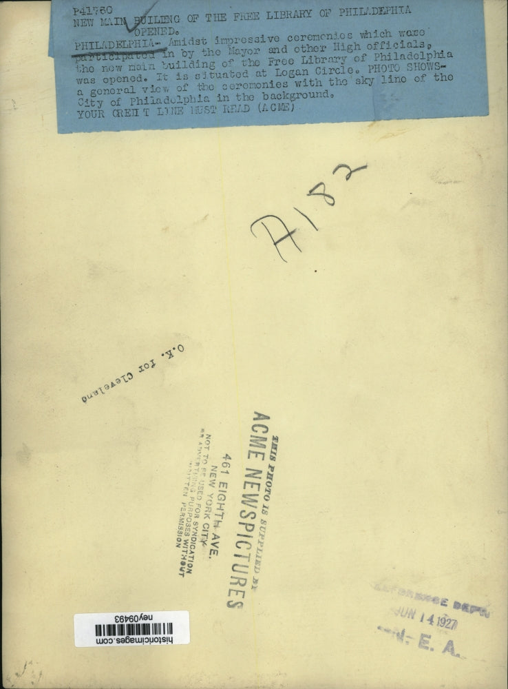 1927 Press Photo General View Of The Opening Of Free Library Of Philadelphia