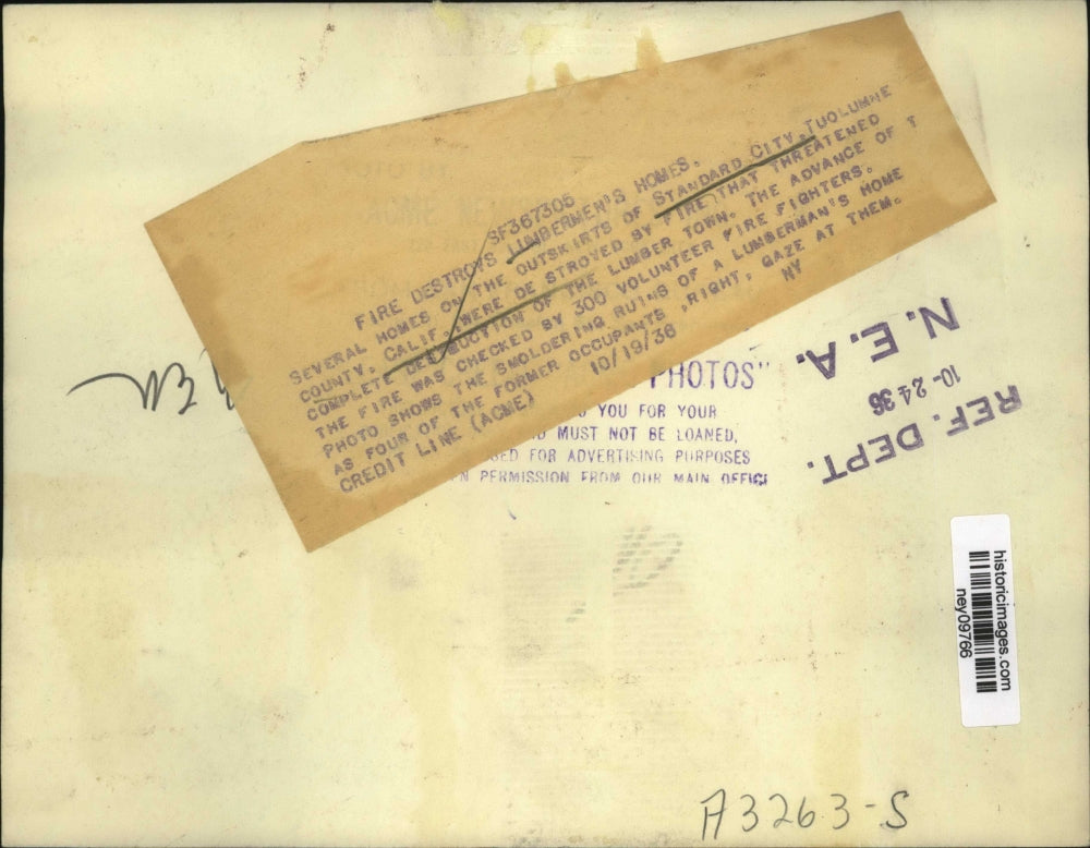 1936 Press Photo Homes destroyed by fire in Standard City, California