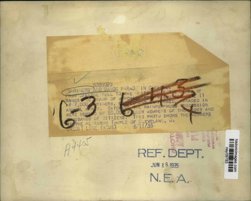 1935 Press Photo Shriners from Al Koran Temple in Cleveland parade in Washington