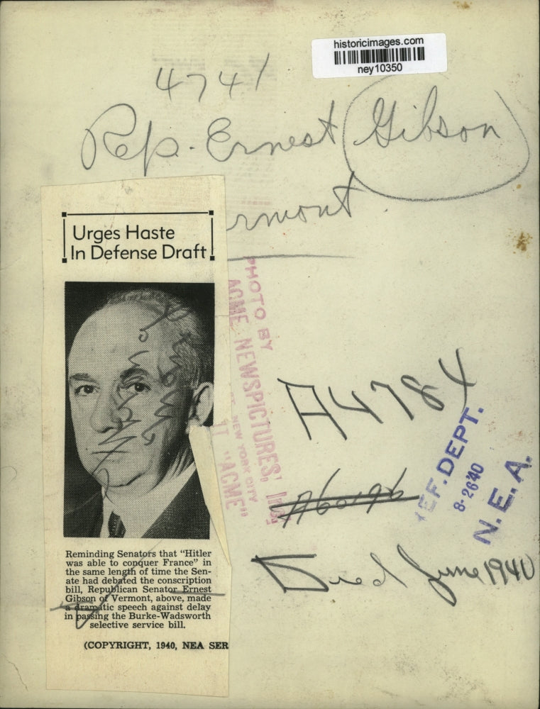 1940 Press Photo Representative Ernest Gibson of Vermont - ney10350