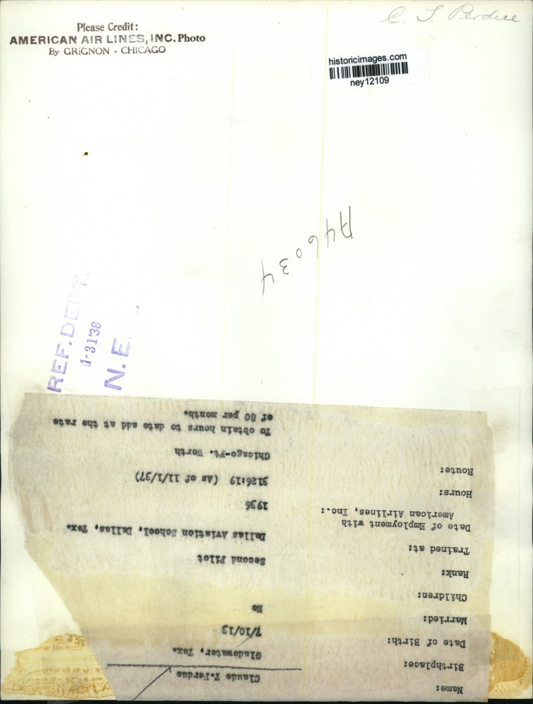 1938 Press Photo American Airlines Pilot Claude T. Perdue - ney12109