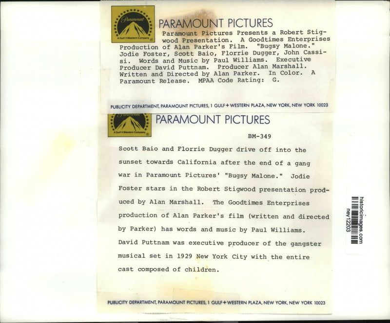 Load image into Gallery viewer, 1976 Press Photo Actors Scott Baio, Florrie Dugger in Movie "Bugsy Malone"
