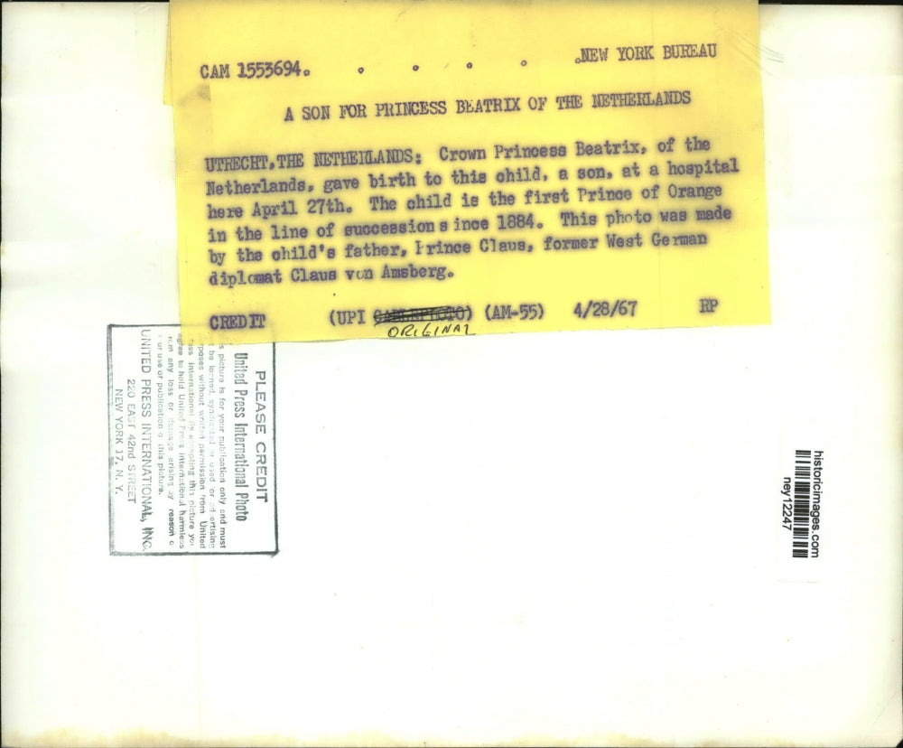 1967 Press Photo Newborn King Willem-Alexander of Netherlands - ney12247
