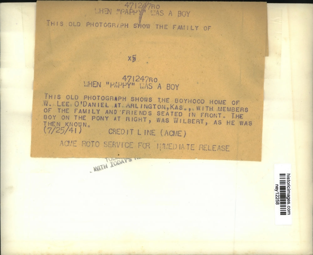 1941 Press Photo Boyhood Home of W. Lee "Pappy" O'Daniel in Arlington, Kansas