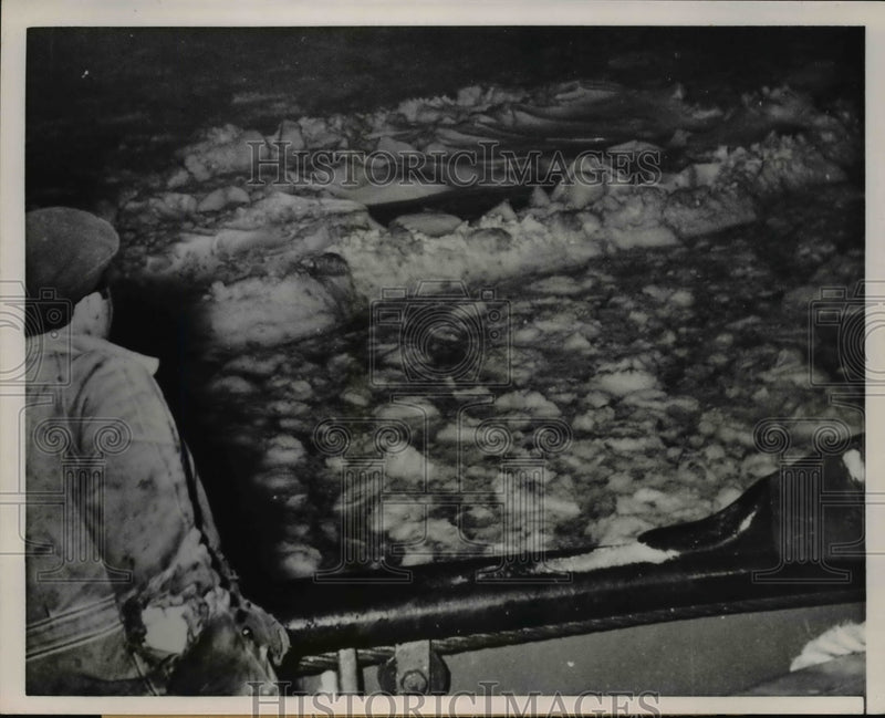 Load image into Gallery viewer, 1954 Press Photo Turkish Sailor Looking Out Over Frozen Waves, Bosphorus Straits
