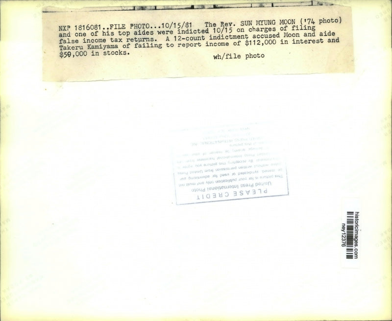 Load image into Gallery viewer, 1981 Press Photo Reverend Sun Myung Moon Indicted for Filing False Tax Returns
