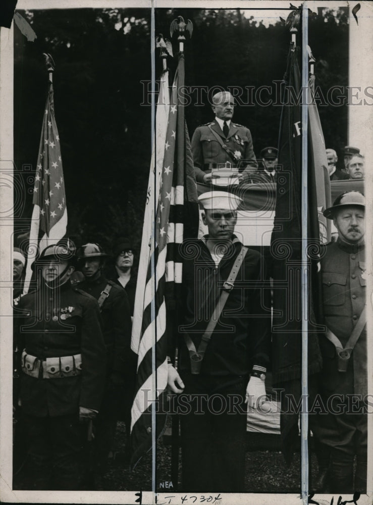 1927 Press Photo General John J. Pershing Speaking at Suresnes American Cemetery