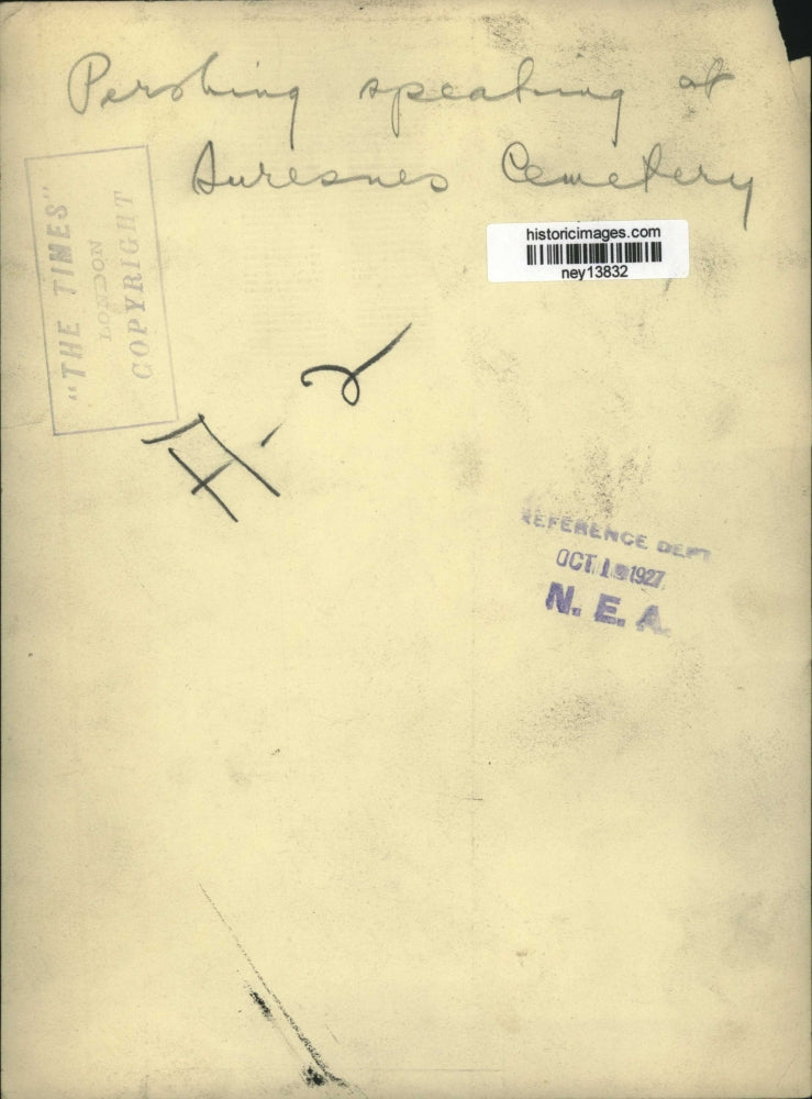 1927 Press Photo General John J. Pershing Speaking at Suresnes American Cemetery