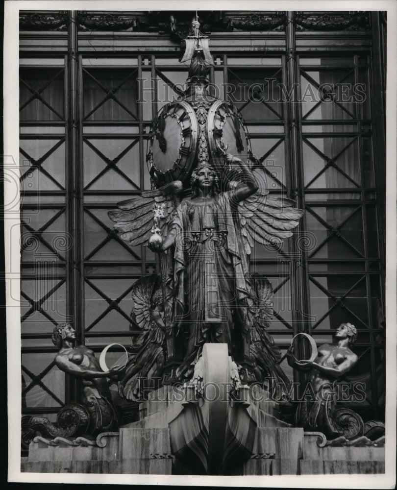 1961 Press Photo Winged Mermaid Clock Statue in London, Built 1910 - ney13847