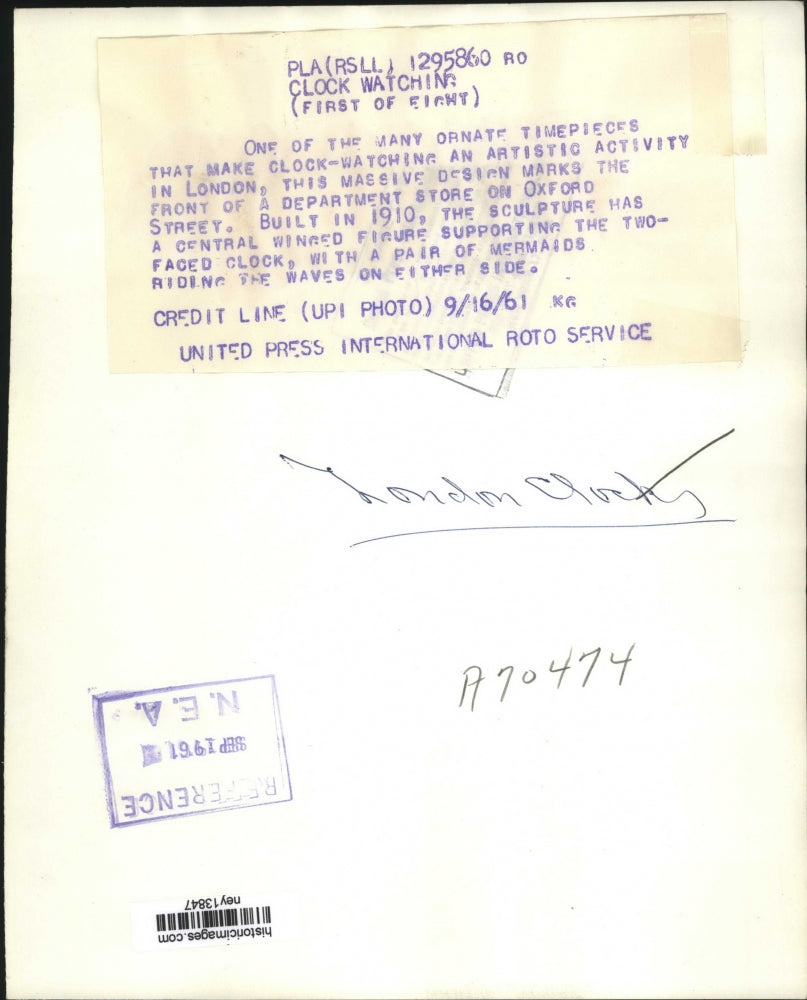 1961 Press Photo Winged Mermaid Clock Statue in London, Built 1910 - ney13847