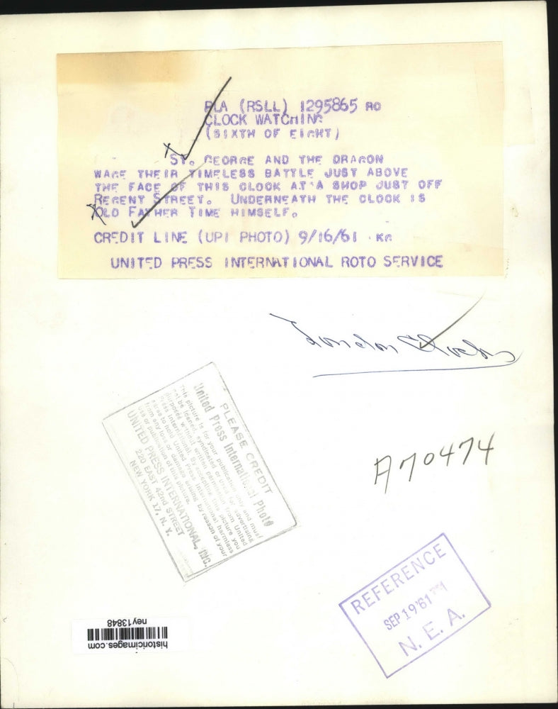 1961 Press Photo St. George & Dragon Clock in London - ney13848