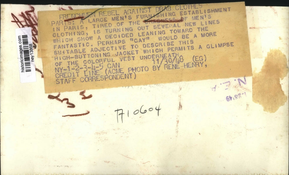 1948 Press Photo High Buttoning Jacket Worn in Paris France - ney13868