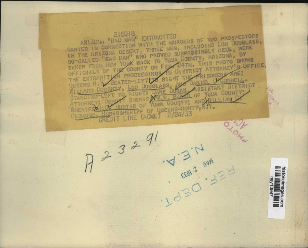 1933 Press Photo Murderers Williard Doughty, Lou Douglass, Daniel O'Connell