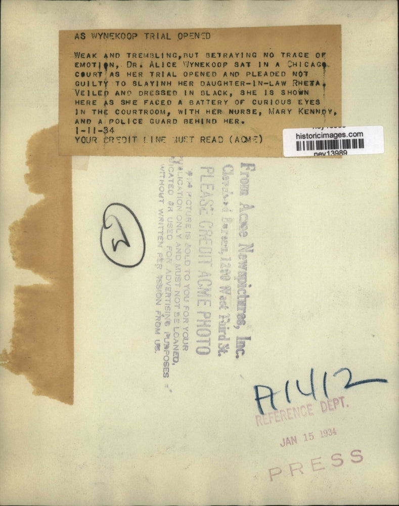 1934 Press Photo Opening of Dr. Alice Wynekoop Murder Trial, Chicago - ney13989