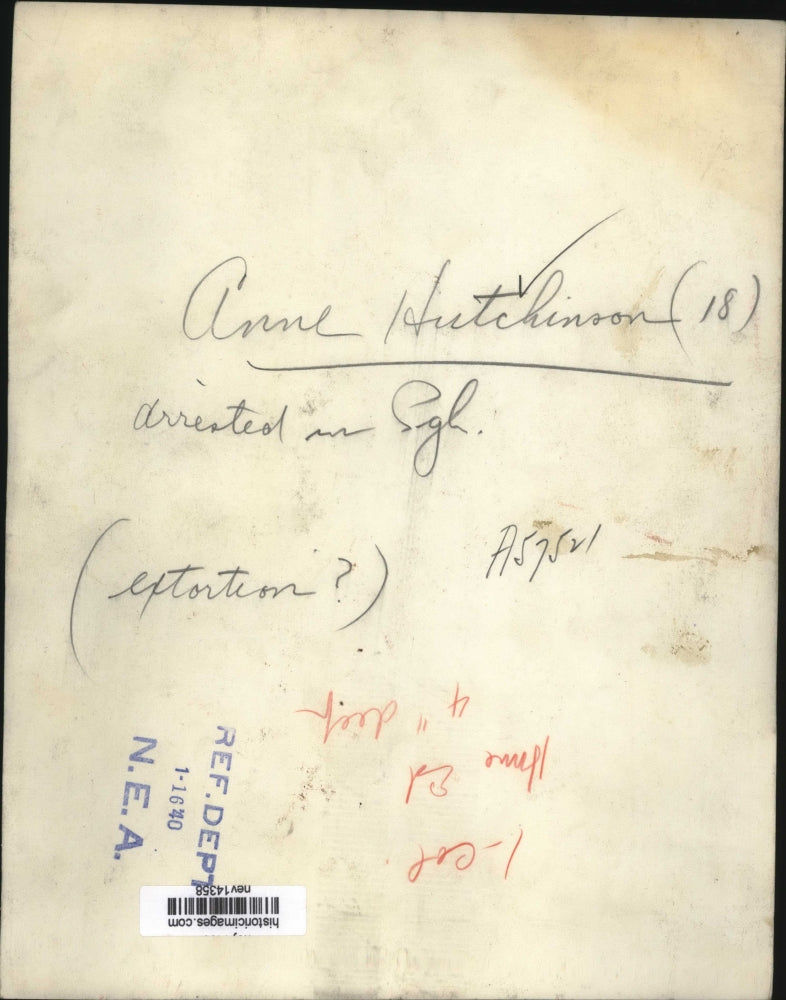 1940 Press Photo Portrait Of Anne Hutchingson - ney14358