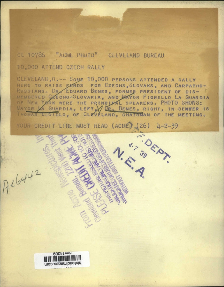 1939 Press Photo Mayor LaGuardia with Dr.Eduard Bene and Thomas L. Sidlo