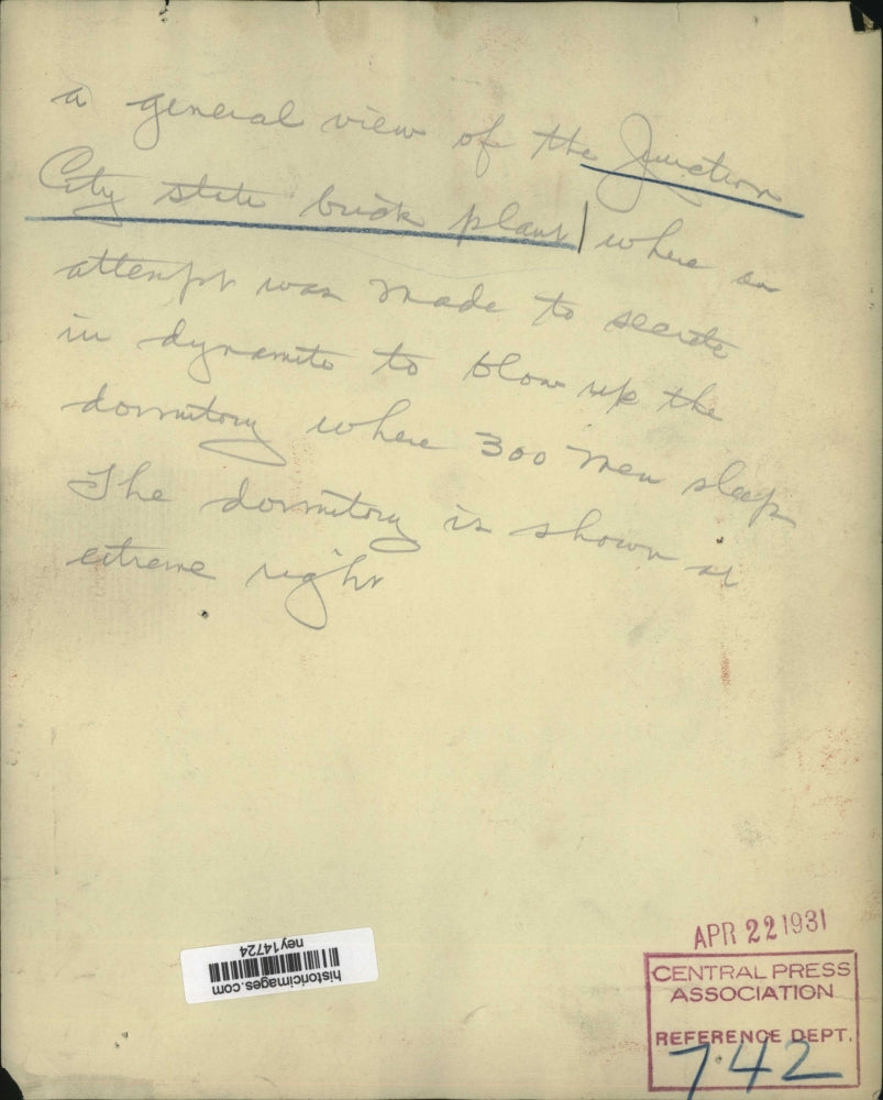 1931 Press Photo General View Of The Junction City State Buck Plans - ney14724