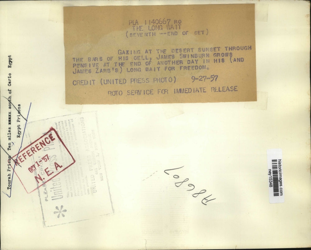 1957 Press Photo Egypt Tourah Prison Inmate James Swinburn in Cell - ney15348