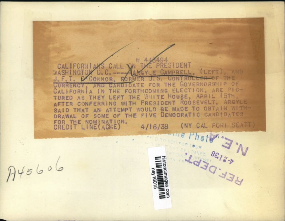 1938 Press Photo California State Officials at White House - ney16015