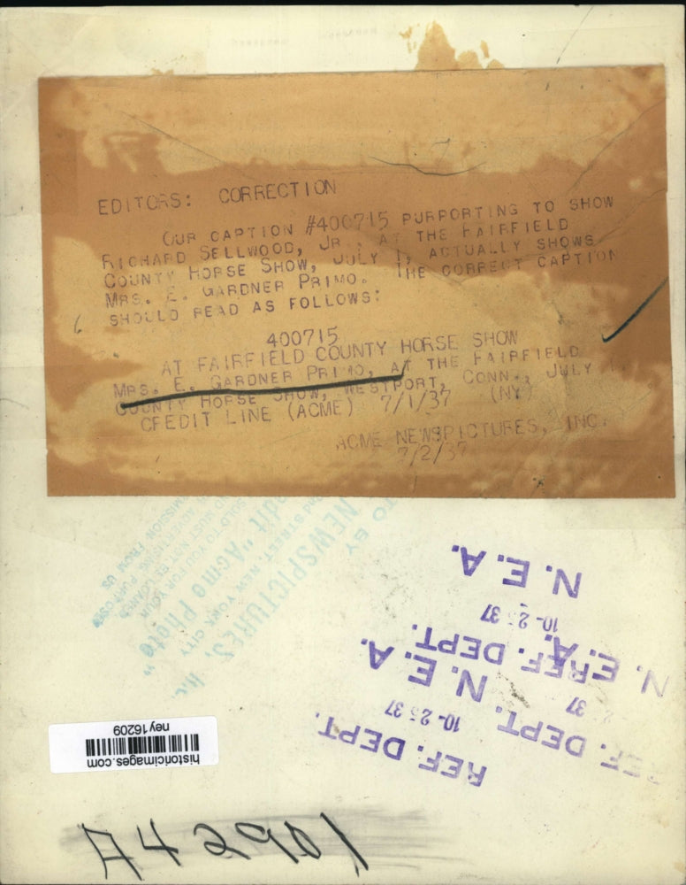 1937 Press Photo Socialite E. Garder Primo at Fairfield County horse Show