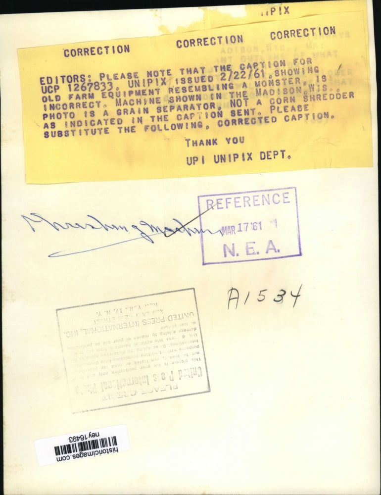 1961 Press Photo Grain Separator in Madison Wisconsin - ney16493