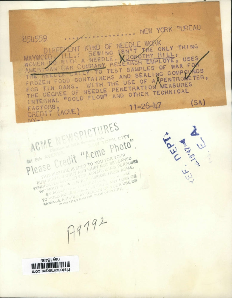 1947 Press Photo Dorothy Hill American Can Company Research Employee