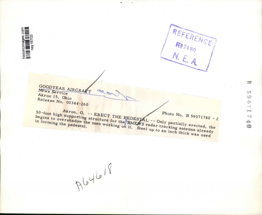 1960 Press Photo BMEWS Radar Tracking Antenna at Goodyear Aircraft Corporation