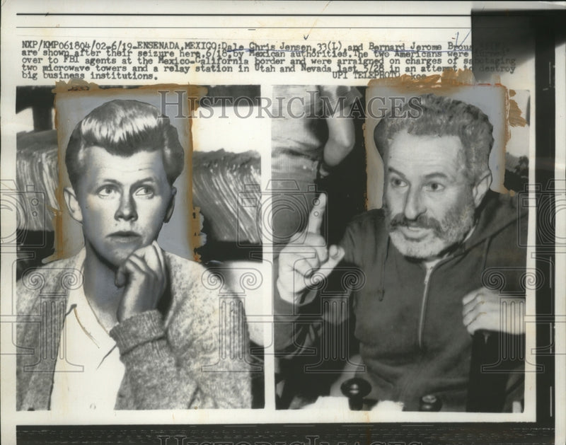 Load image into Gallery viewer, 1961 Press Photo Dale Chris Jensen, Bernard Jerome brous, charged w Sabotage
